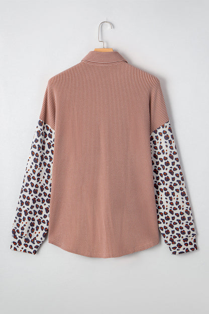 Western Leopard Corded Knit Patchwork Shacket