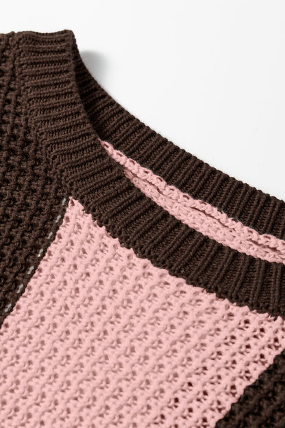 Stripe Colorblock Thermal Textured Knit Drop Shoulder Sweater