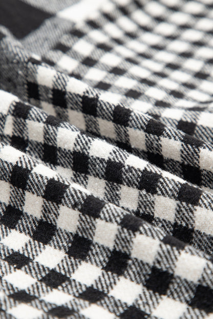 Plaid Patchwork Drawstring Hooded Shacket
