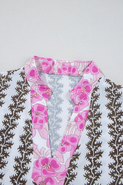 Floral Contrast V-Neck Bracelet Sleeve Dress