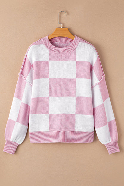 Checker Bishop Sleeve Sweater