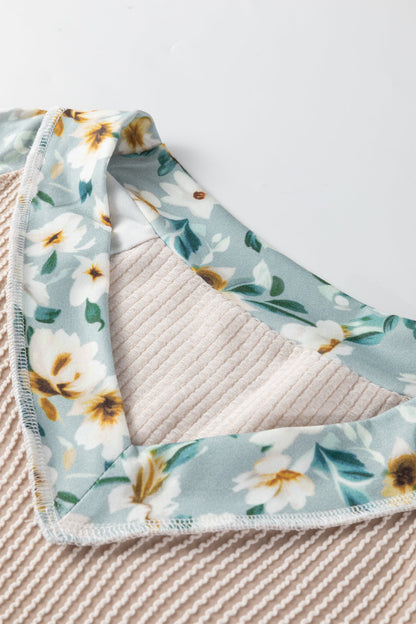 Floral Ribbed Contrast Patchwork Long Sleeve Top