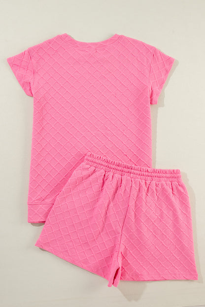 Checkered Textured Tee and Drawstring Shorts