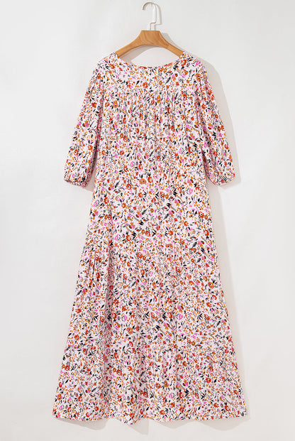 Floral Boho Half Sleeve V‑Neck Maxi Dress