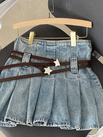 XINGX Retro Denim Skirted Leggings Belt