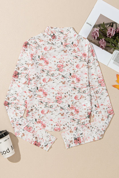 Floral Mesh Long Sleeve Mock Neck Top