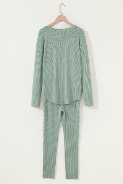 Ribbed Knit Long Sleeve Top and Leggings Set