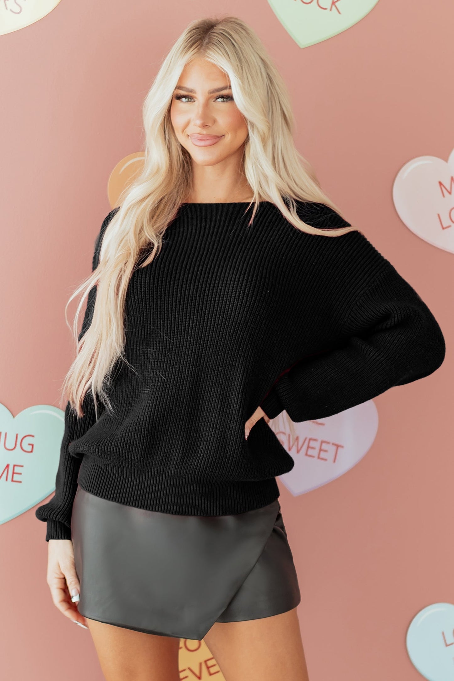 Ribbon Knot Backless Drop Shoulder Ribbed Sweater
