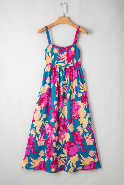 Floral High Waist Sleeveless Flared Long Dress