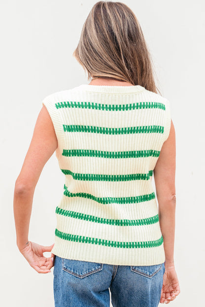 Striped Round Neck Casual Sweater Vest