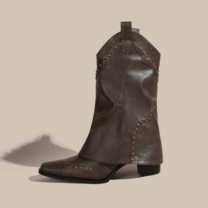 Retro V Cut High Leg Stud Martin Boots