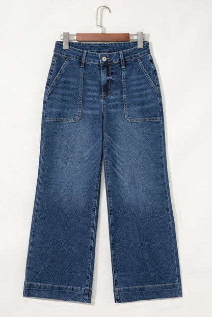 Denim High Rise Cropped Wide Leg Jeans