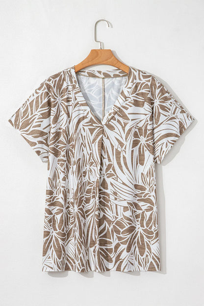 Floral V-Neck Short Sleeve Loose Fit Blouse