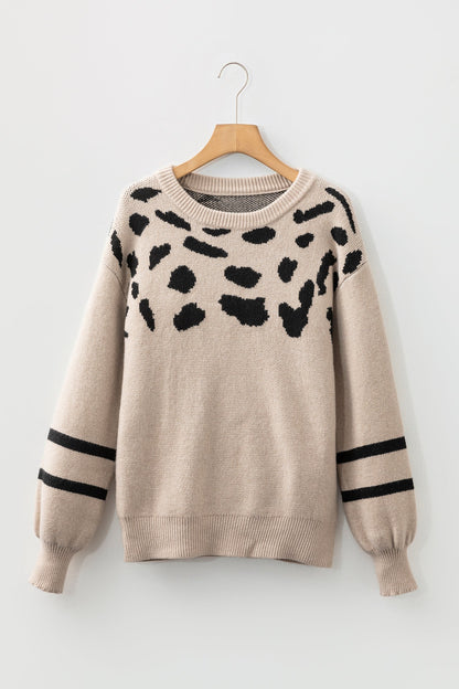 Leopard Stripe Drop Shoulder Sweater