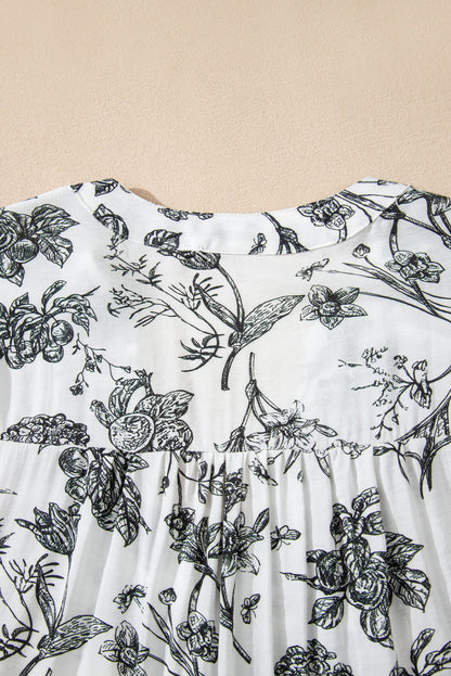 Floral Piping Trim Notch Neck Maxi Dress