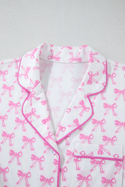 Bow Short Sleeve Top and Shorts Pajama Set