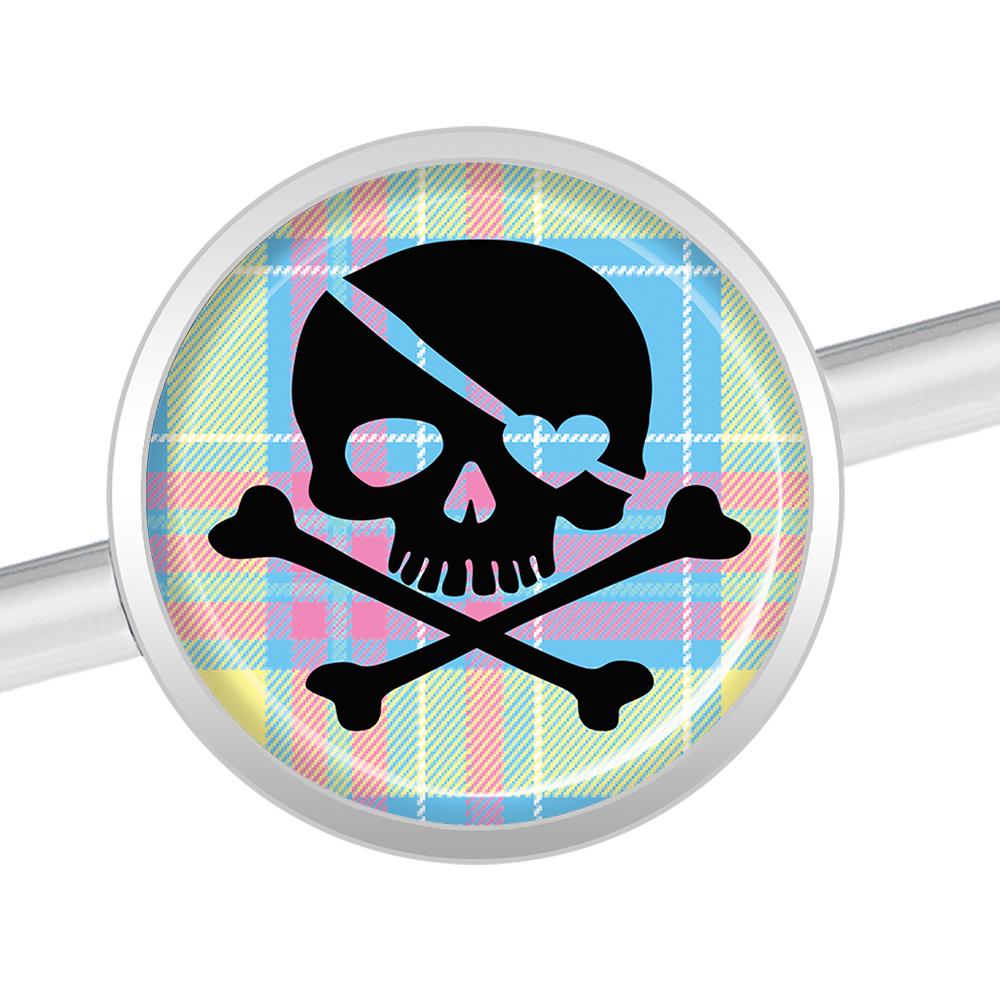 14G Pink Green Plaid Heart Skull Industrial Barbell 37mm
