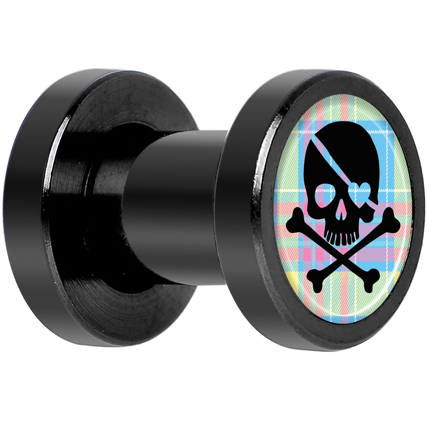 Pink Green Plaid Heart Skull Black Anodized Screw Fit Plug Set 4G