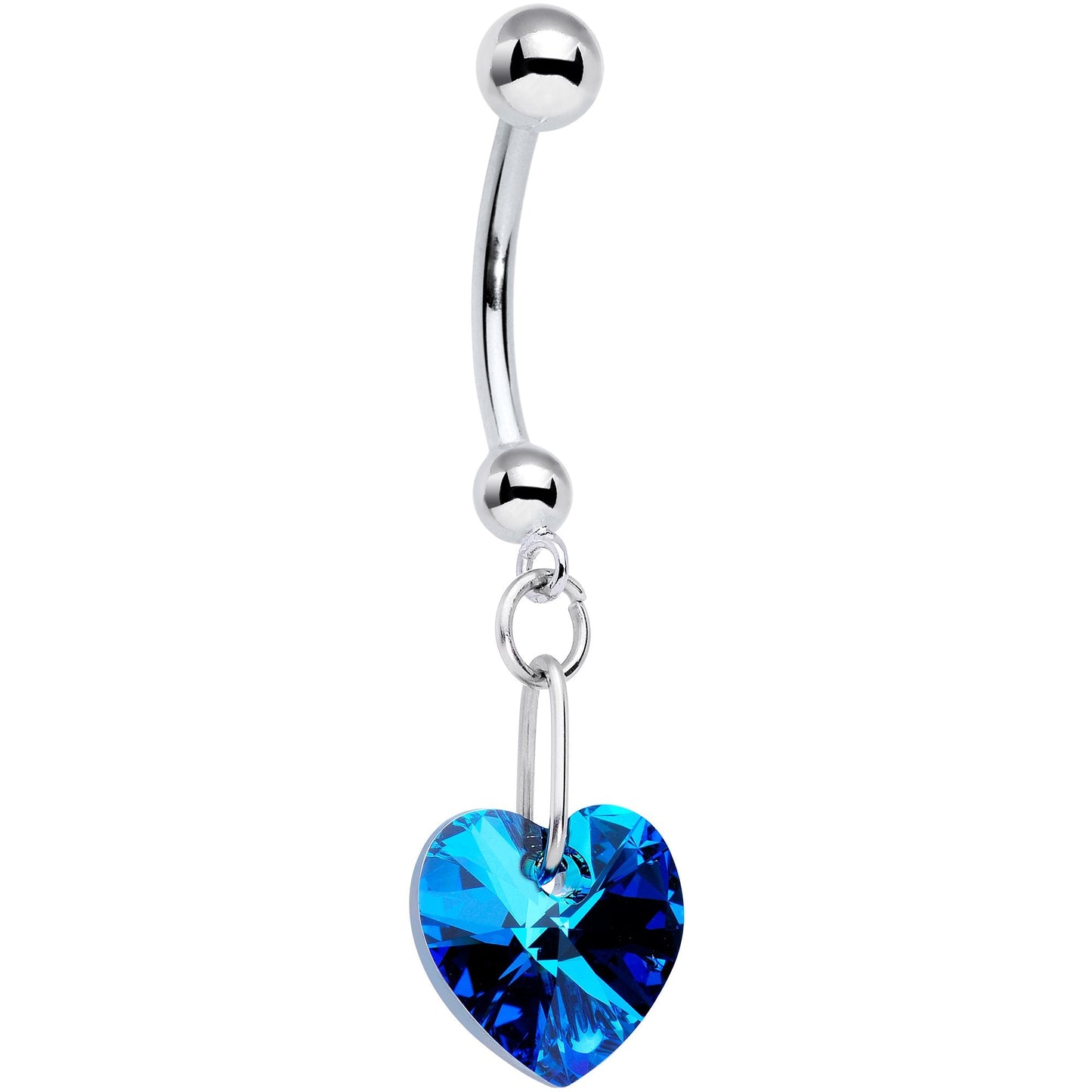14K White Gold Blue Heart Belly Ring Created with Crystals