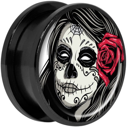 Katrina Sugar Skull with Rose Flower Black Anodized Screw Fit Plug Set 20mm