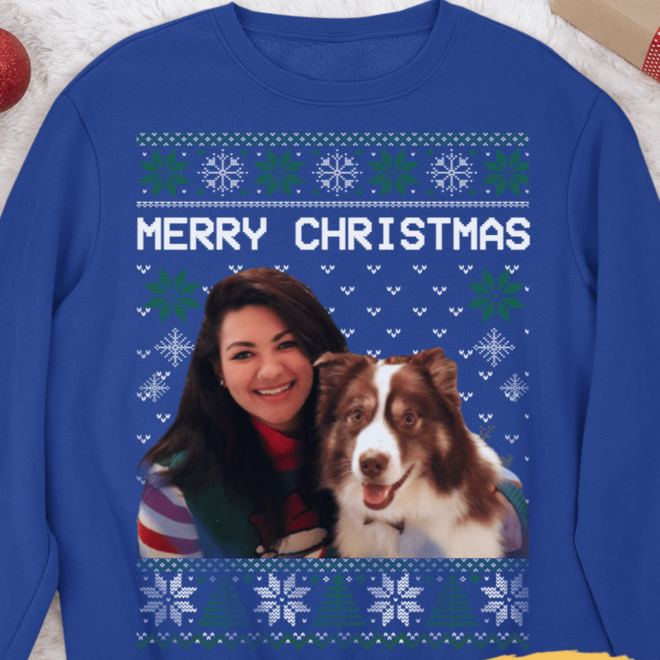 Upload Photo Christmas Ugly Dog Cat Sweatshirt Hoodie