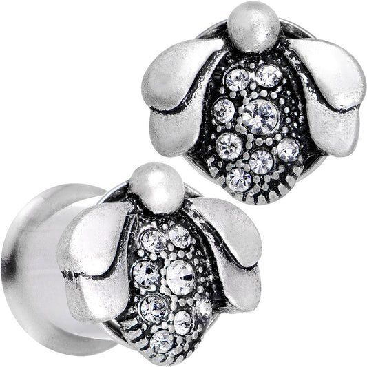 00G Clear Gem Steel Allow Me Ladybug Double Flare Tunnel Plug Set