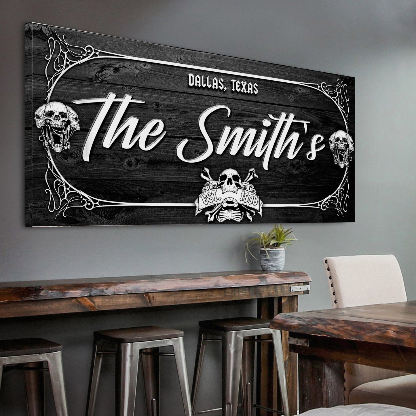 Family Gothic Skull Sign -  Customized Modern Gothic Decor For Living Room