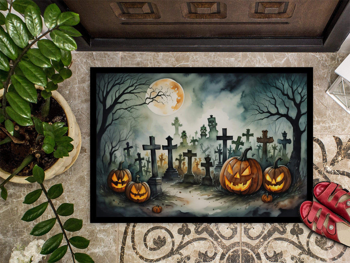 Graveyard Spooky Halloween Doormat-2