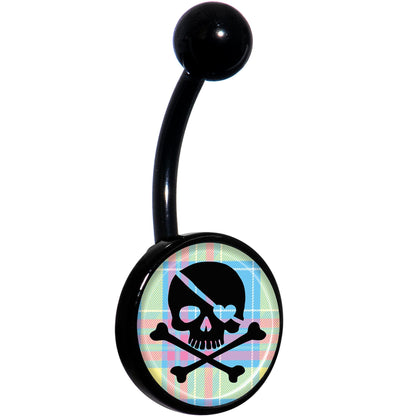 Pink Green Plaid Heart Skull Black Belly Ring