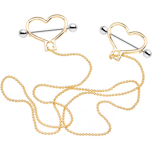 Gold Tone Heart to Heart Dangle Nipple Chain
