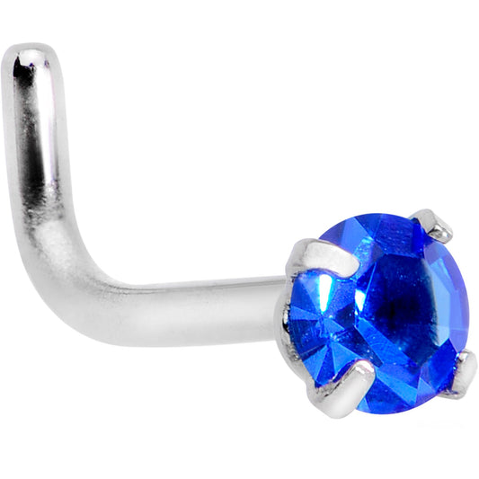 18G 1/4 Blue 3mm CZ Gem Steel L-Shape Nose Ring