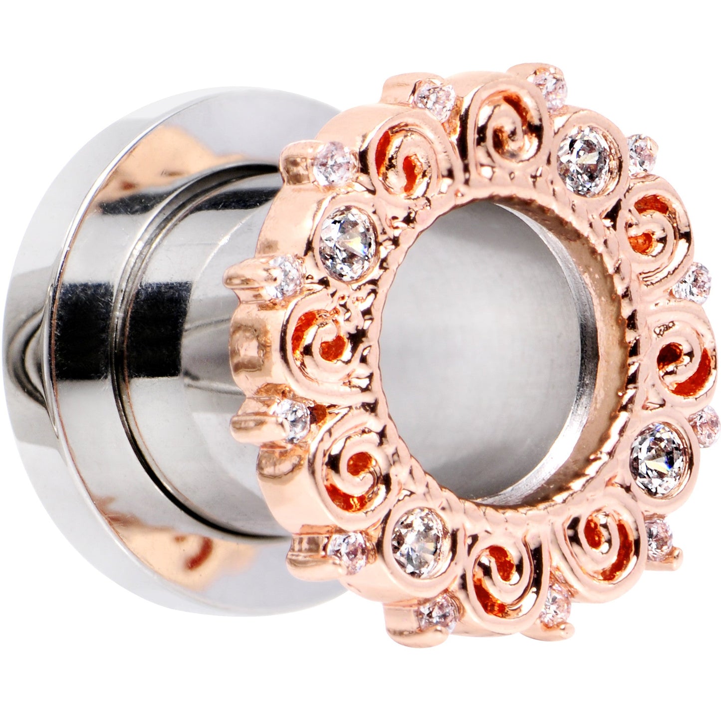 0G Clear Gem Flowering Frame Screw Fit Tunnel Plug Set