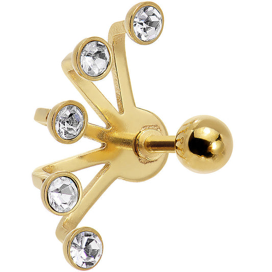 16G 1/4 Clear Gem Gold Anodized Glam Fan Cuff Cartilage Earring