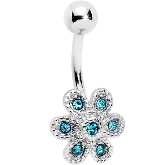 Aqua Gem Big Blossom Flower Belly Ring
