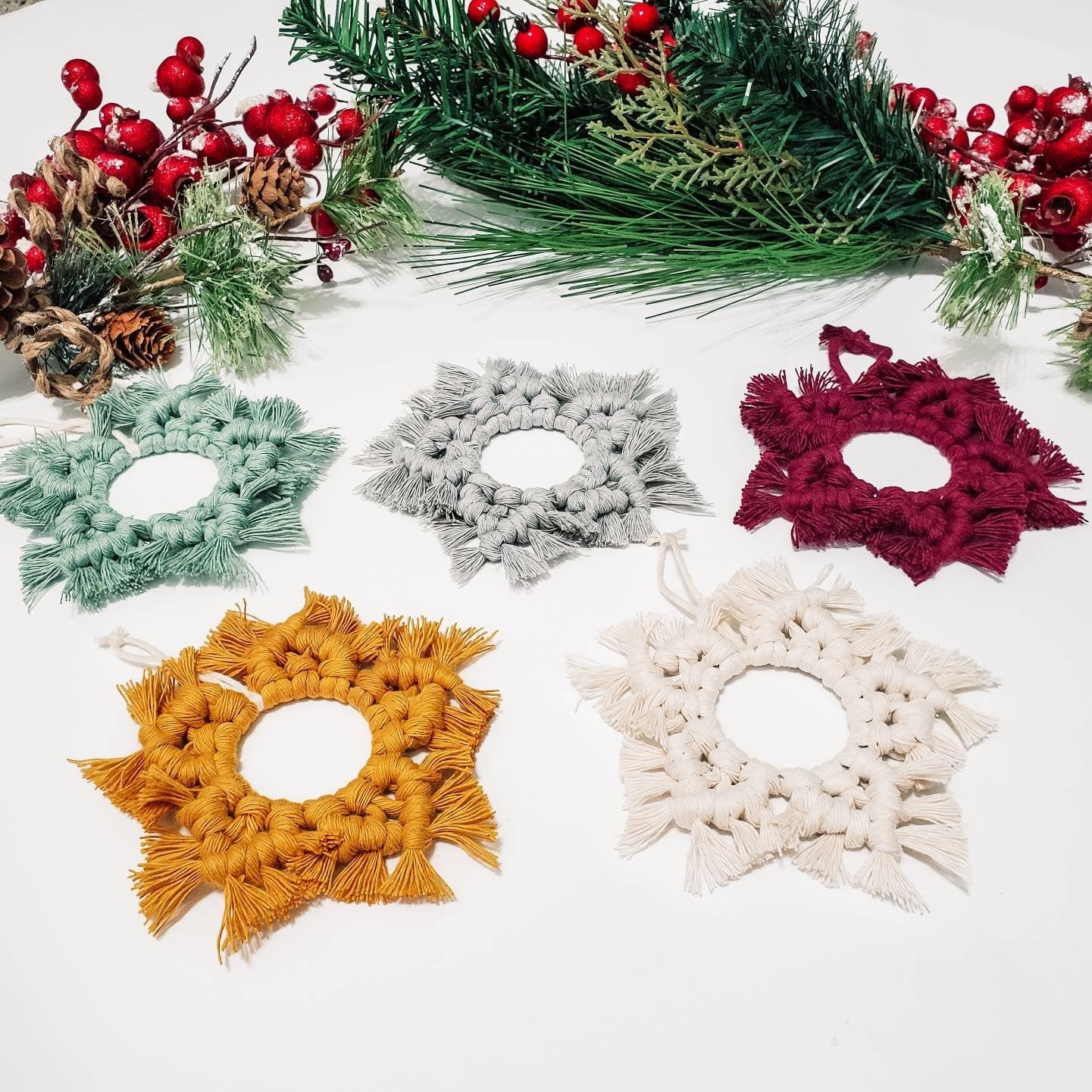 DIY macrame star Christmas ornament kit.