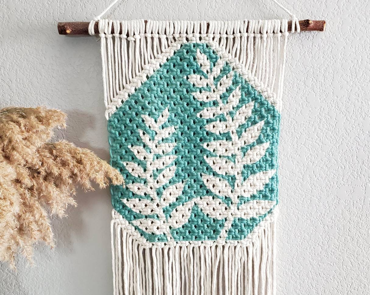*Clearance* Hand painted macrame botanical wall hanging. Ready to ship.