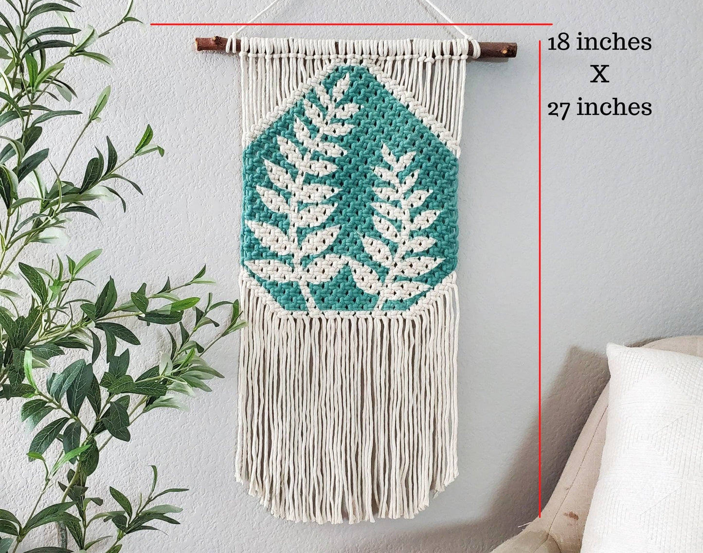 *Clearance* Hand painted macrame botanical wall hanging. Ready to ship.