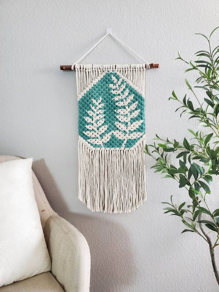 *Clearance* Hand painted macrame botanical wall hanging. Ready to ship.