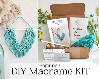 Beginner macrame wall hanging kit. Craft kits for adults and kids. Bohemian home and wall decor diy kit