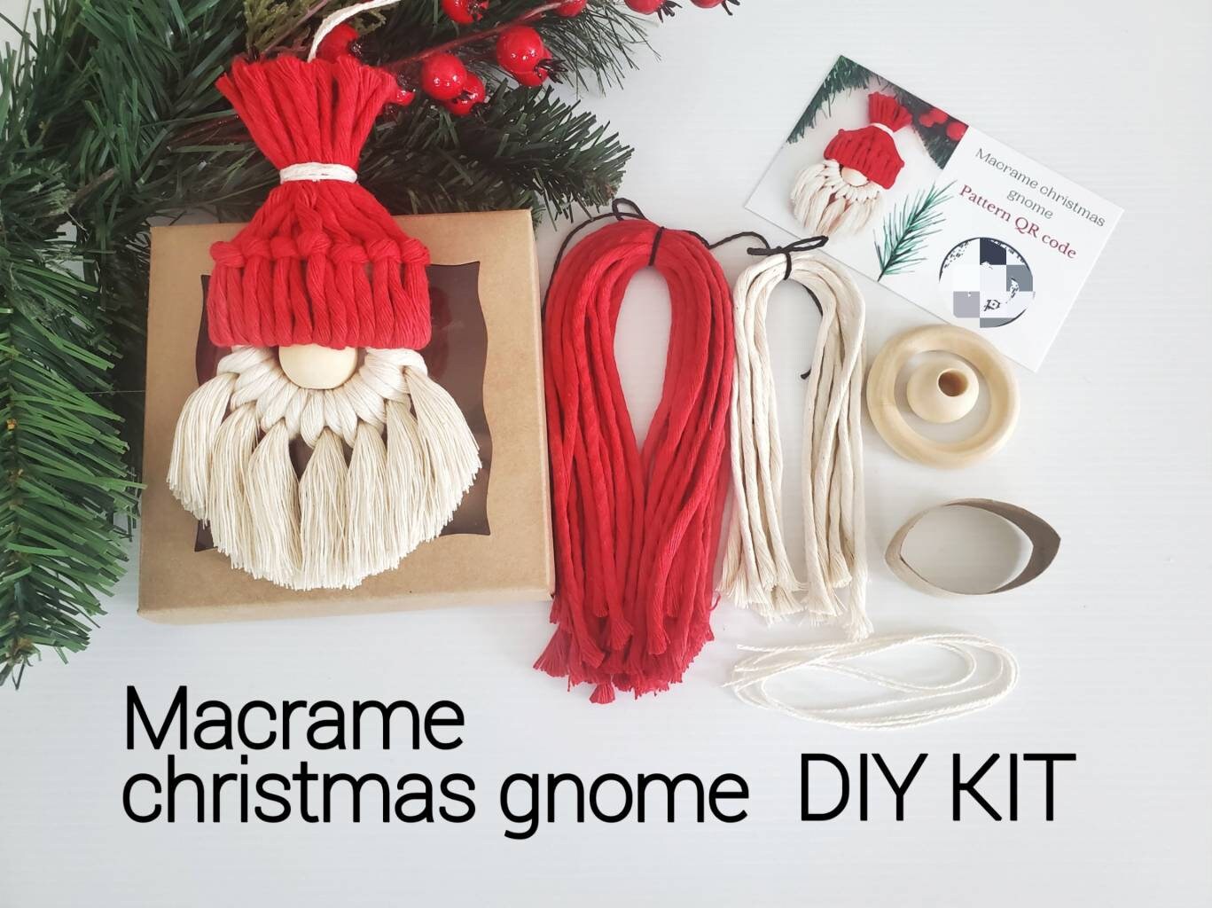 Macrame gnome Christmas ornament DIY kit