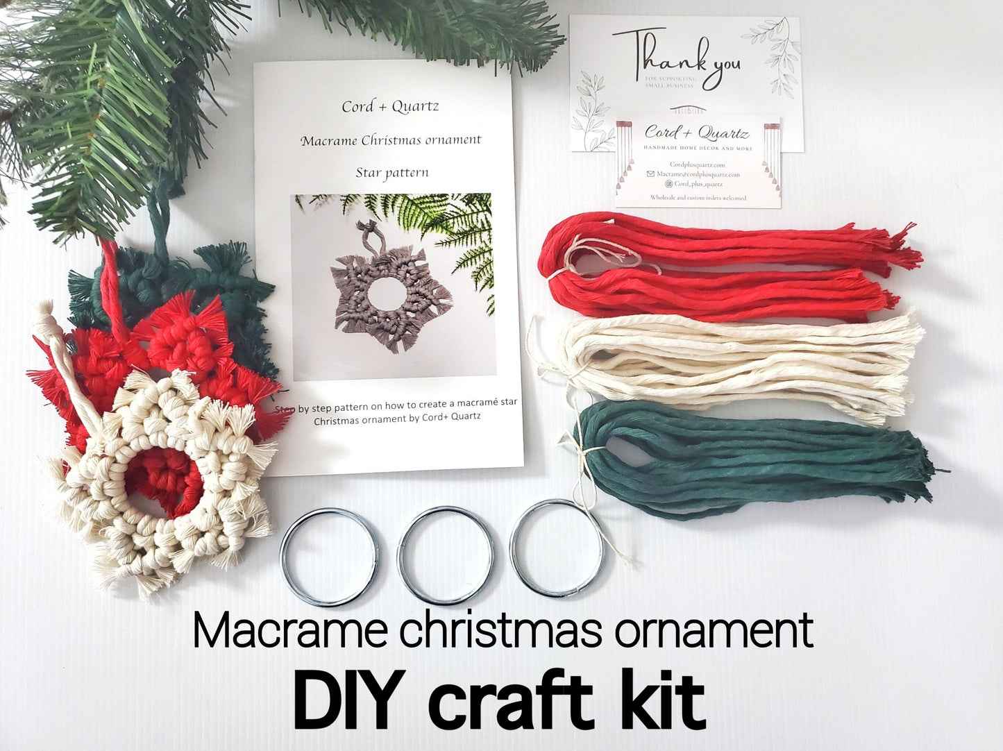 DIY craft Christmas ornament kit. Macrame star