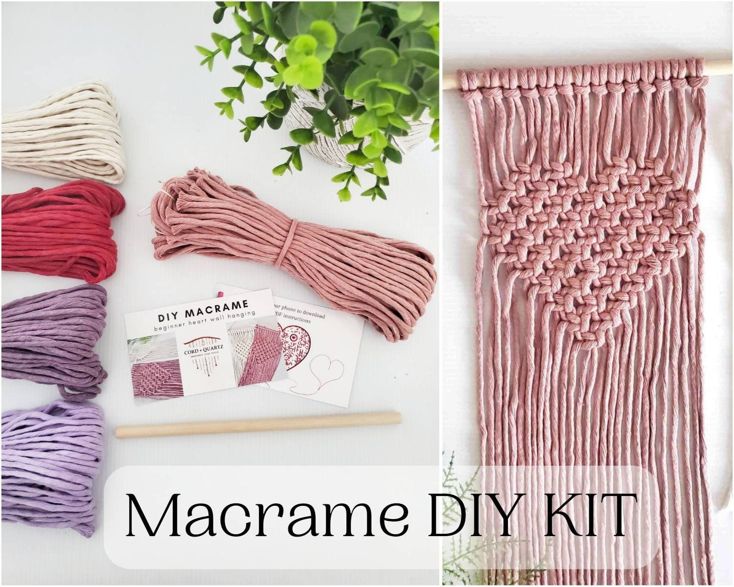Beginner macrame heart wall hanging kit. Craft kits for adults and kids. Valentines day  craft kit.craft kit. Bohemian home and wall decor diy kit