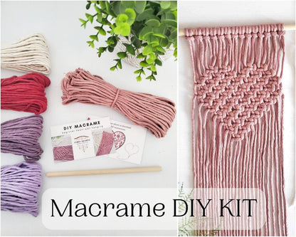 Beginner macrame heart wall hanging kit. Craft kits for adults and kids. Valentines day  craft kit.craft kit. Bohemian home and wall decor diy kit