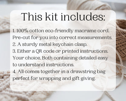 Macrame keychain DIY craft kit. Beginner Macrame kit.