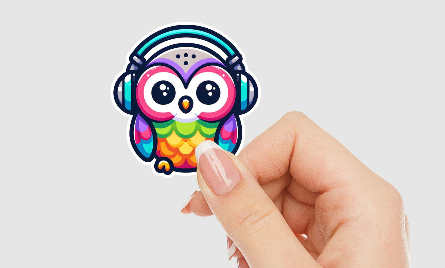 Colorful Owl with Headphones Vinyl Sticker