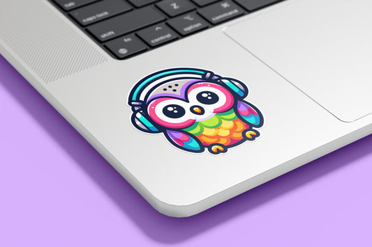 Colorful Owl with Headphones Vinyl Sticker