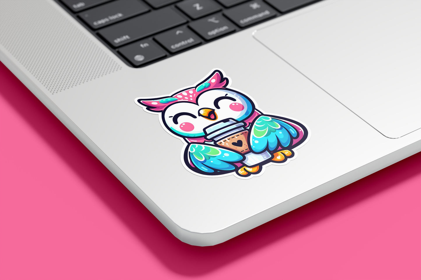 Kawaii Owl with Coffee Vinyl Sticker