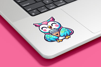 Kawaii Owl with Coffee Vinyl Sticker