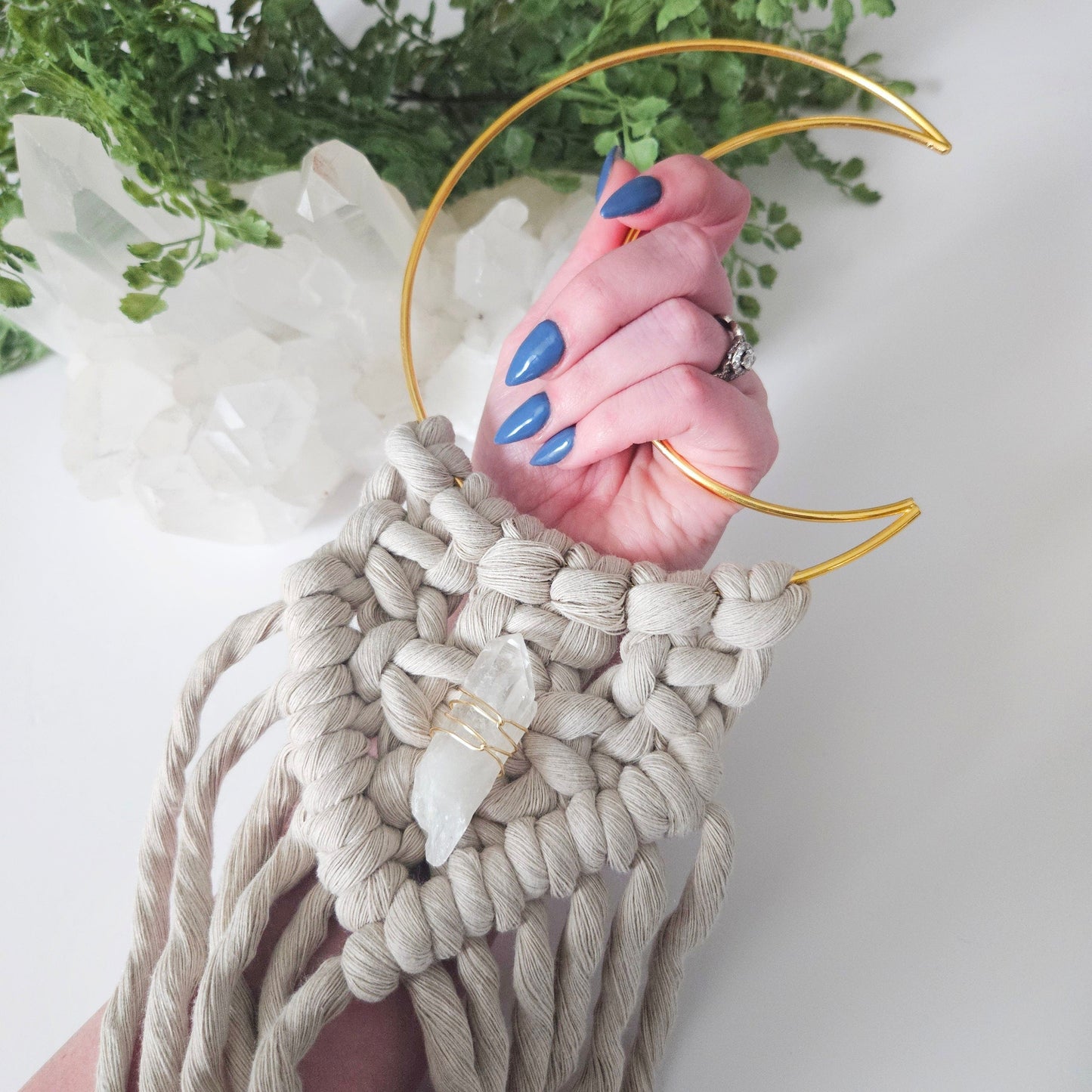 Macrame moon and crystal DIY KIT. Beginner tutorial and materials.