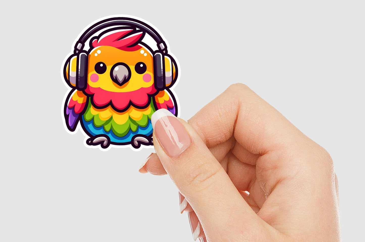 Parrot with Headphones Kawaii Vinyl Sticker
